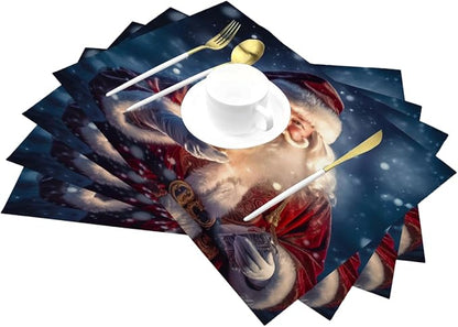 PVC Placemats Set of 1 Wipeable Table Mats Washable Heat Resistant Non Slip Vinyl Dining Table Mat for Kitchen Indoor Outdoor Patio Farmhouse Place Mats Lamp Christmas Santa Decorative
