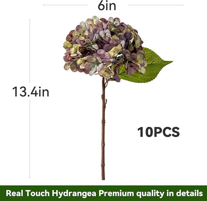 10PCS Fake Hydrangea Artificial Flowers Hydrangea Bouquet for Home Wedding Bridal Bouquet Office Party Table Centerpiece DIY Floral Decor (Autumn Purple)