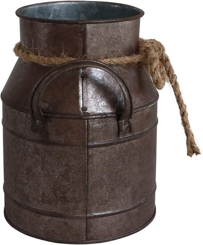 HyFanStr Shabby Chic Metal Flower Vase Rust Painted Decor Milk Can Bucket Country Primitive Jug Farmhouse Decoration Small