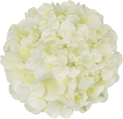 Flojery Silk Hydrangea Heads Artificial Flowers Heads with Stems for Home Wedding Decor,Pack of 10 (Ivory)