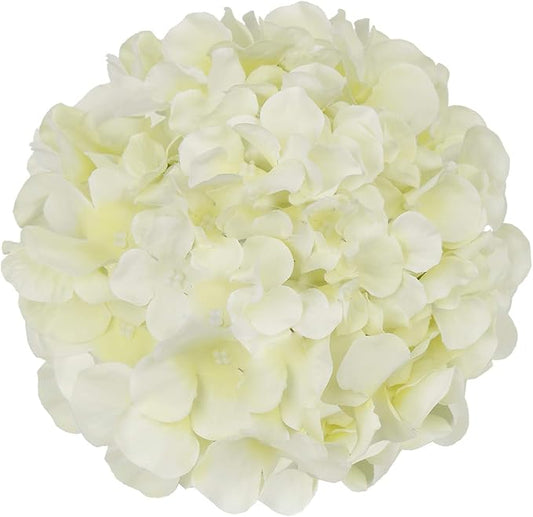 Flojery Silk Hydrangea Heads Artificial Flowers Heads with Stems for Home Wedding Decor,Pack of 10 (Ivory)