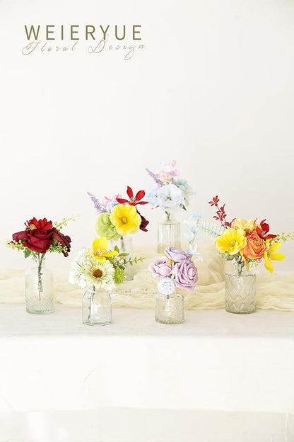 Artificial Flower Box Set Silk Fake Flowers DIY Center Cake Decoration Wedding Bouquet Corsage Home Decor Outdoor Decor Gift (Small Rainbow Flower)