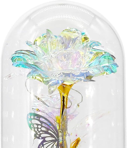 Artificial Glass Flowers, Encourages Romantic Gestures, 11.5x11.5x22cm, Wedding Decoration Dome, Rose Dome Centerpiece, LED Illuminated Design, for Holiday Birthday Mother’s Day Wedding Women