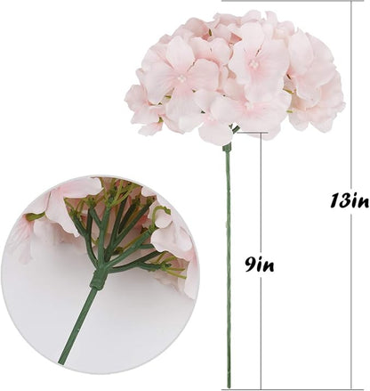 Flojery Silk Hydrangea Heads Artificial Flowers Heads with Stems for Home Wedding Decor,Pack of 10 (Baby Pink)