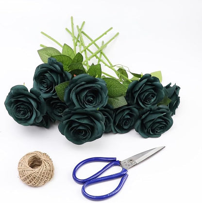 Artificial Rose Flower Artificial Flowers Flower with Long Stem Silk Roses Bouquet for Wedding Bridal Shower Party Home Decoration (Peacock Green, 50 Pcs)