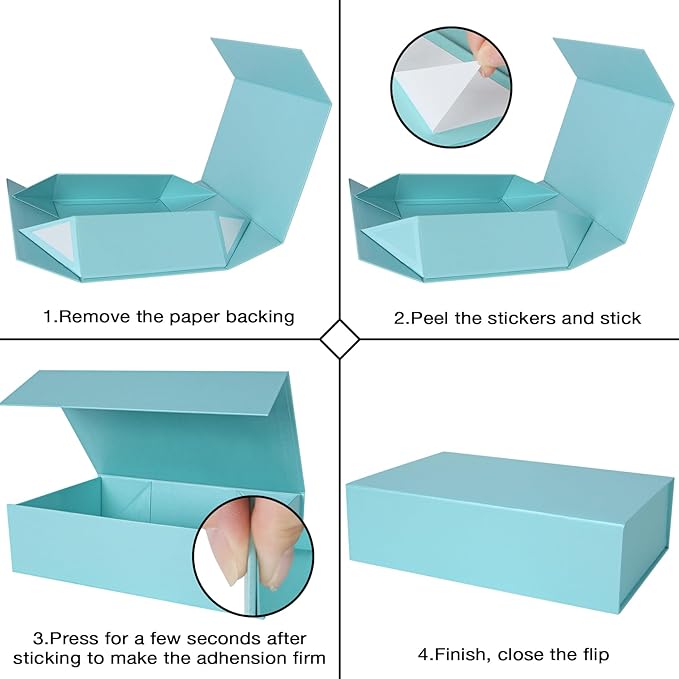 Aimyoo Blue Collapsible Gift Box with Magnetic Closure Lids 10.5x7x3 in, Medium Bridesmaid Groomsman Proposal Boxes, Rectangle Present Box for Graduation Birthday Storage (1 Pack)