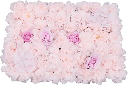 16"x 24" Artificial Flower Wall Panels,Flower Wall Mat Silk Flower Panels for Outdoor Garden Backyard Fence Fence Privacy Screen and Indoor Wall Decor (4Pcs Rose+Light Pink+Champagne)
