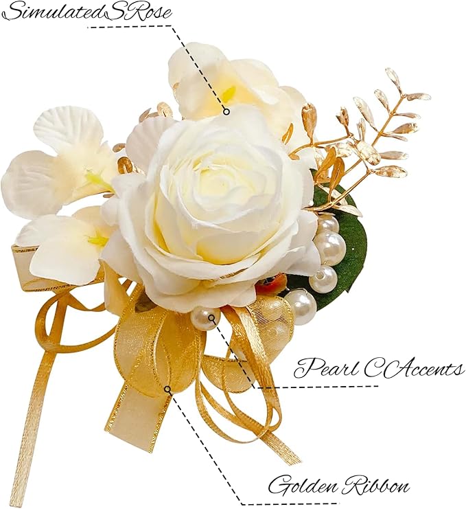 Champagne Rose Boutonniere for Men 8 Pcs-Groomsmen and Groom Boutonniere for Wedding, Prom and Anniversary,Formal Dinner Party & Ring Bearer Accessories(B)