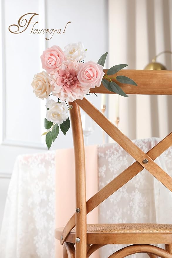 Floweroyal Artificial Pink Flowers Fake Rose Flowers Dahlia with Stems for DIY Wedding Bridal Bouquets, Baby Shower, Floral Arrangement, Table Centerpieces, Home Decorations.