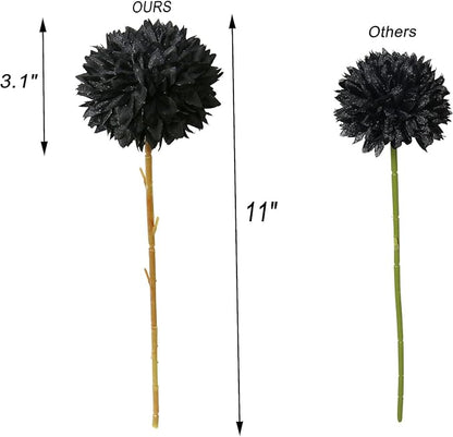 Tinsow Artificial Flowers Faux Ball Chrysanthemum Bouquet Flowers Bridal Wedding Bouquet for Home Garden Party Wedding Decoration (12, Black, Red, Orange)