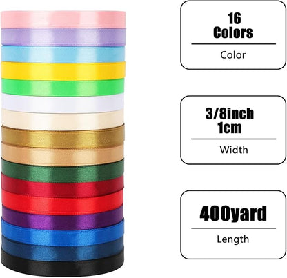 NESCCI 400 Yards Ribbon,3/8 Inch Satin Ribbon,Single Face Satin Ribbons, Perfect for Gift Wrapping,Wedding Decoration,Handmade Bows,Wrapping Bouquet and More