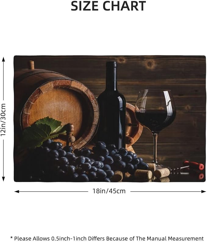 Red Wine Linen Placemats Set of 4 Vintage Wooden Wine Barrels Modern Art Placemat Indoor Outdoor Party Home Desktop Kitchen Dining Room Decoration 12x18 Inch