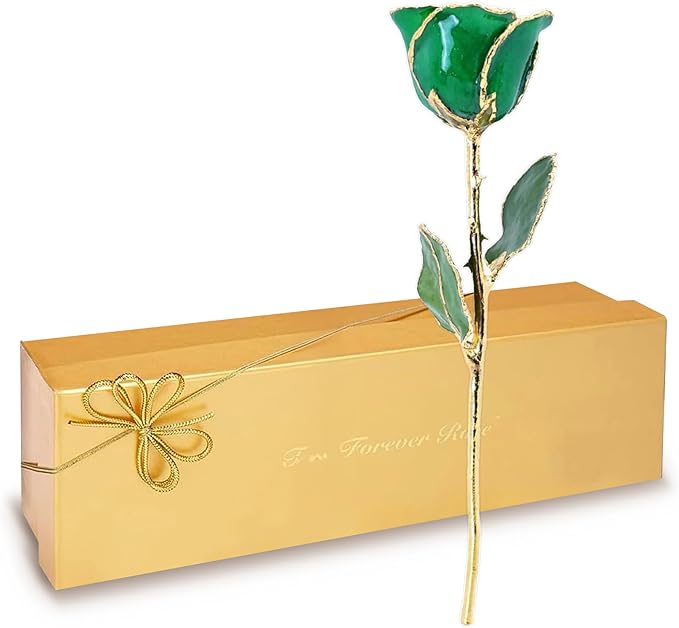 Forever Rose Hand-Dipped in 24K Gold, Emerald-Inspired May Birthstone with Sparkles, Real Rose in Luxury Gold Gift Box – Perfect Ready to Gift for May Birthday or Any Occasion