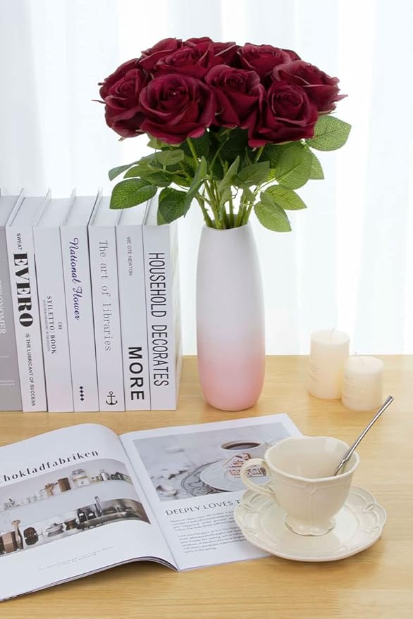 Artificial Rose Flower Artificial Flowers Flower with Long Stem Silk Roses Bouquet for Wedding Bridal Shower Party Home Decoration (Burgundy, 50 Pcs)