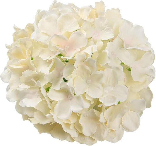 Flojery Silk Hydrangea Heads Artificial Flowers Heads with Stems for Home Wedding Decor,Pack of 10 (Champagne)