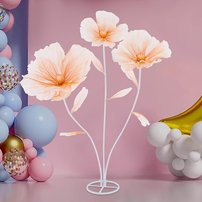 Large Wedding Flowers Decor, Giant 3-Head Artificial Silk Flower Set with Stand, 5.6ft Tall for Reception Backdrop & Home Decor (Champagne)