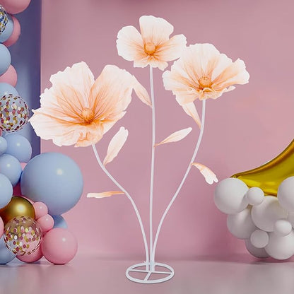 Large Wedding Flowers Decor, Giant 3-Head Artificial Silk Flower Set with Stand, 5.6ft Tall for Reception Backdrop & Home Decor (Champagne)
