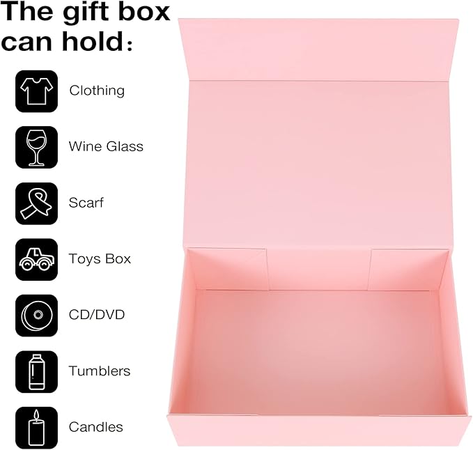Aimyoo Pink Collapsible Gift Box with Magnetic Closure Lids 10.5x7x3 in, Bridesmaid Groomsman Proposal Boxes, Rectangle Storage Box 5 Pack