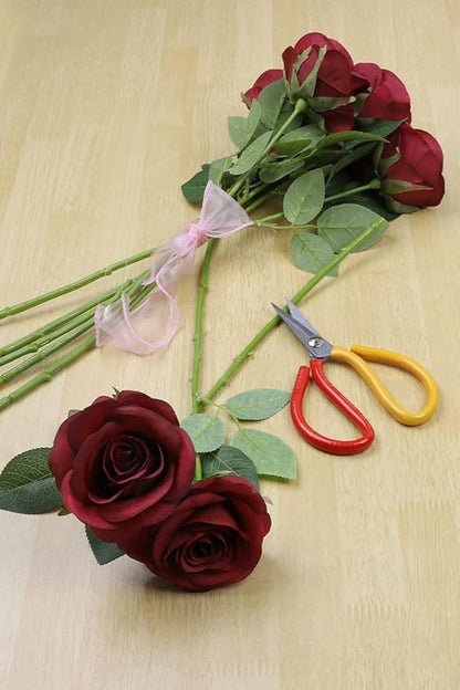 Artificial Rose Flower Artificial Flowers Flower with Long Stem Silk Roses Bouquet for Wedding Bridal Shower Party Home Decoration (Burgundy, 50 Pcs)