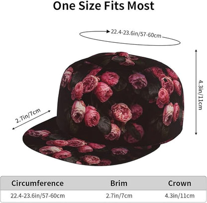 ASYG Rose Baseball Cap Women Hat Fashion Flat Bill Brim Flowers Adjustable Hats Cute Cap