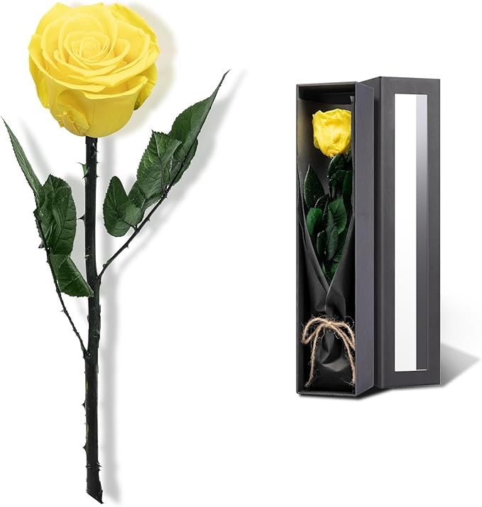Yellow Flowers for Delivery Prime, Preserved Yellow Roses Flower Gifts for Women, Real Roses Single Rose Gifts for Her, Mom Birthday Gifts from Daughter,, Valentines Flowers