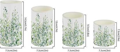Flameless Light Candles 4 Pack Battery Operated with Color Changing Timer Remote Control Fake Pillar Candles Tealights Beach Wedding Home Indoor Decor, Leaf Green White