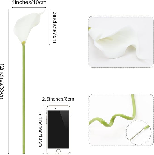 SITUMEIZI 24 PCS White Fake Flowers Artificial Calla Lily Silk Flowers Real Touch for Mother's Day Easter Home Kitchen Decor Wedding Bouquet Office Spring Decoration(Pure White)