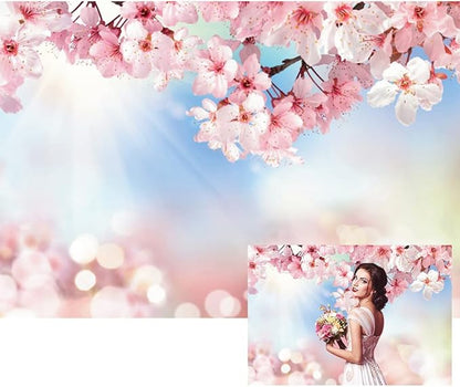 Renaiss 10x7ft Cherry Blossom Floral Backdrop Pink Flower Sunshine Bokeh Romantic Nature Scenery Photography Background for Wedding Bridal Shower Birthday Party Decor Photo Booth Props