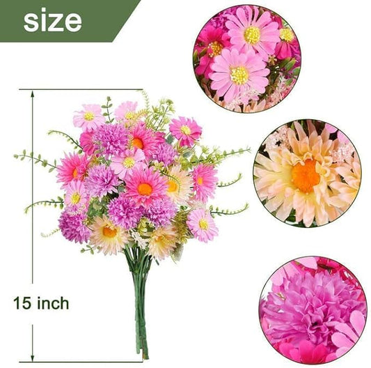 Daisy Flowers Artificial Silk Gerbera Daisy Fake Outdoor Bouquet Realistic Bulk WildFlowers Sunflower Bushes Pink Floral Arrangements Fall Cemetery Flowers for Grave Funeral Garden Home Multicolor