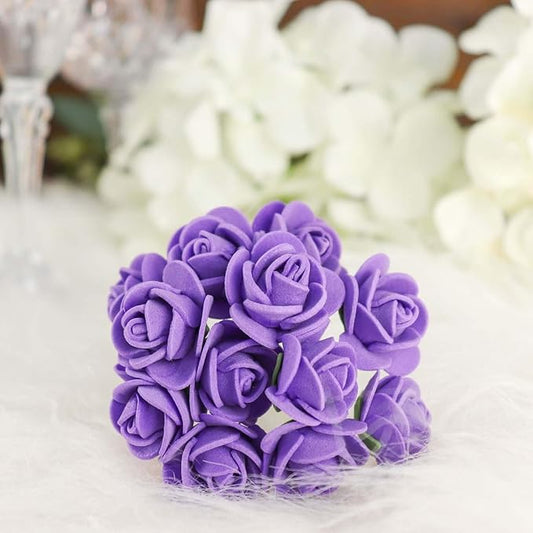 Efavormart 48 Roses | 4" Tall Purple Real Touch Artificial DIY Foam Rose Flowers with Stem, Craft Rose Buds
