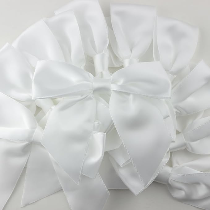 7Rainbows 20pcs Boutique 4.5" White Satin Ribbon Bows for Craft Sewing Scrapbooking Wedding and Gift Wrapping