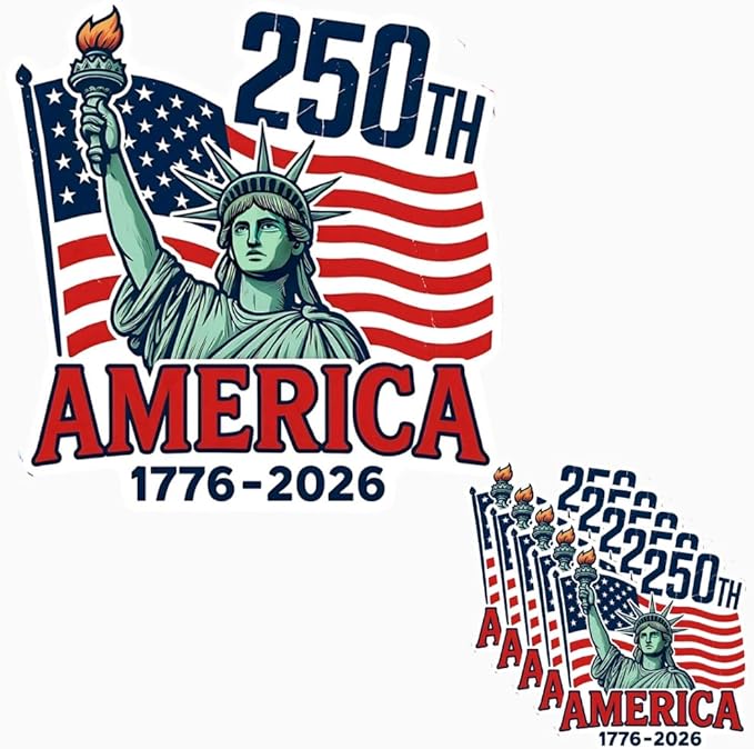 HANDICHI Design 5 Pack 5 Inch America 250th Anniversary Stickers (1776–2026), Patriotic Statue of Liberty & USA Flag Vinyl Decals