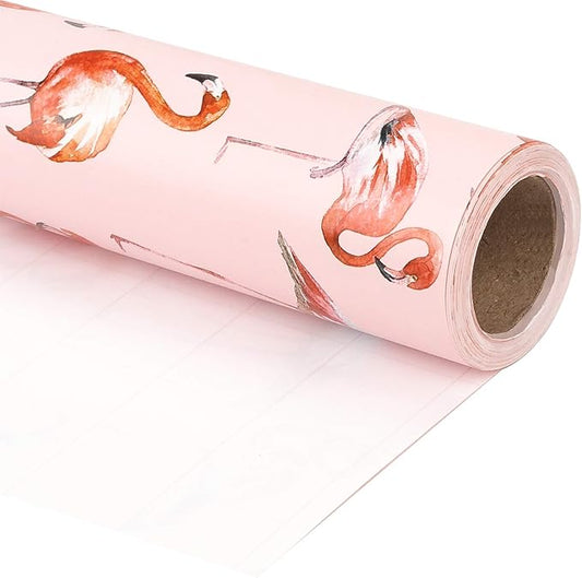 WRAPAHOLIC 30 Inch Flamingo Wrapping Paper Roll - 30 Inch x 33 Feet - Pink Flamingo Summer Wrapping Paper for Kids Girls Women Birthday, Wedding, Baby Shower, Bridal Shower