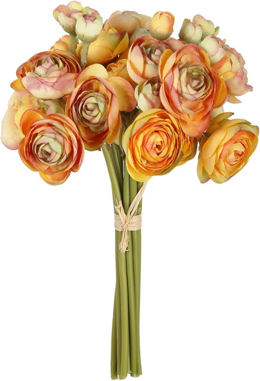IPOPU Artificial Ranunculus Orange Silk Flowers with Stems 12PCS Mini Fake Flowers for DIY Wedding Bouquet Bridal Shower Decorations Floral Filler Flowers Centerpieces (Shade of Orange)