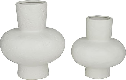 CosmoLiving by Cosmopolitan Ceramic Decorative Vase Gourd Style Centerpiece Vases, Set of 2 Flower Vases for Home Decoration 9", 11"H, White