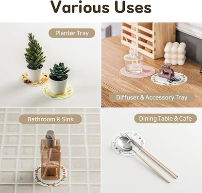 FLT Silicone Colorful Coaster Set of 3, Non-Slip Drink Mat, Cute and Unique Printed Design (Made in Korea) (Pastel - Flower)