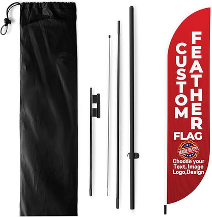 Custom Feather Flag(11.5x2.5FT) by BCB Print for Business Outdoor | Optional 15 FT Pole & Ground Spike | DIY Swooper Flag Banner | HD Printed Custom Sign | Express Dispatch & Ship | Made in USA