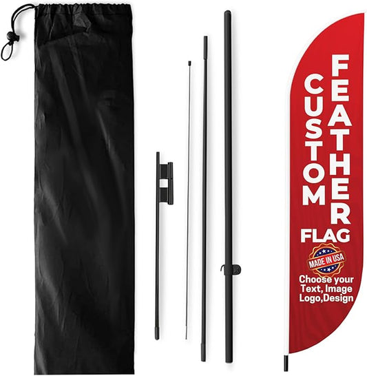 Custom Feather Flag(11.5x2.5FT) by BCB Print for Business Outdoor | Optional 15 FT Pole & Ground Spike | DIY Swooper Flag Banner | HD Printed Custom Sign | Express Dispatch & Ship | Made in USA