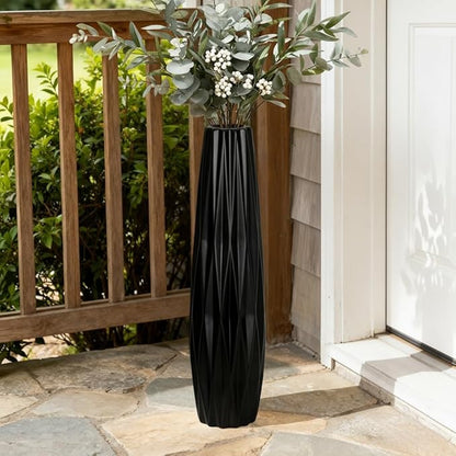 Black Ceramic Tall Floor Vase – 24" Modern Minimalist Decorative Large Vase for Living Room Corner, Entryway, or Office Home Decor