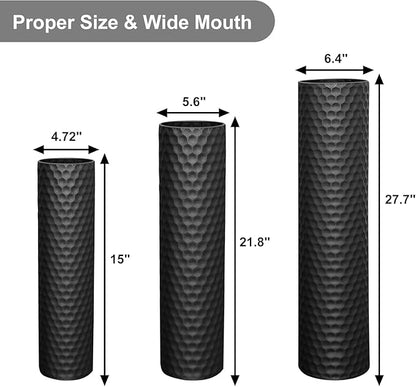 Tall Black Floor Vase 3 Pack, Extra Large Decorative Metal Standing Vases for Living Room Corner Office Home
