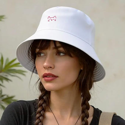 Fashion Embroidered Bucket Hat Cotton Summer Beach Sun Hat for Women Men Teen