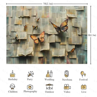 7x5ft Book Photo Backdrop Floral Theme Photography Backdrop Flowers Butterfly Background Kids Girls Woman Birthday Party Decor Lovers Banner Photo Props Supplies KUBYW005