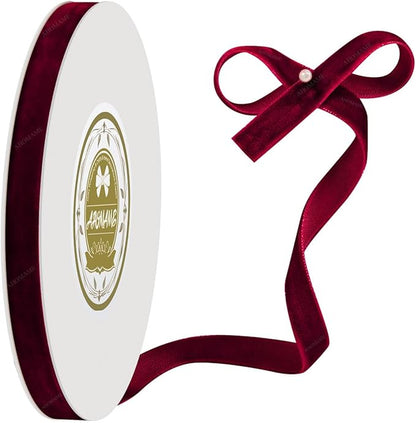 Burgundy Velvet Ribbon 3/8 Inches x 10 Yards for Gift Wrapping, Crafts, Christmas Tree, Wreath, Bow Making - Vintage Fabric Wine Red on The Spool for DIY