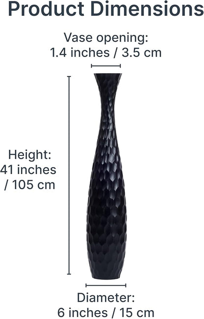 Leewadee Large Black Home Decor Floor Vase - Wooden 41 inch Tall Farmhouse Decor Flower Holder for Fake Plant and Pampas Grass