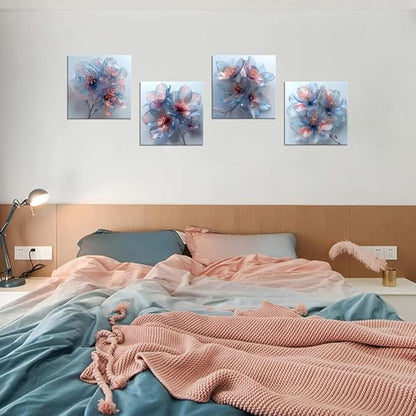 Pankila Abstract Flower Wall Art Blooming Flowers Pictures Canvas Prints Blue Pink Flower Wall Decor for Living Room Bedroom Bathroom Home Decorations Painting Framed Artwork (20''W x 20''H x 4)