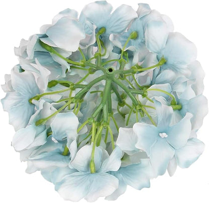 Flojery Silk Hydrangea Heads Artificial Flowers Heads with Stems for Home Wedding Decor,Pack of 10 (Lake Blue)