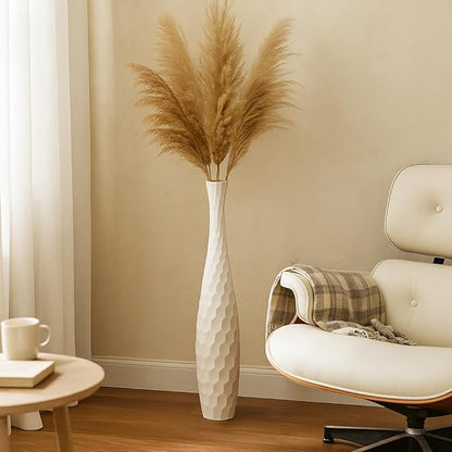 Leewadee Large White Home Decor Floor Vase - Wooden 34 inch Tall Farmhouse Decor Flower Holder for Fake Plant and Pampas Grass