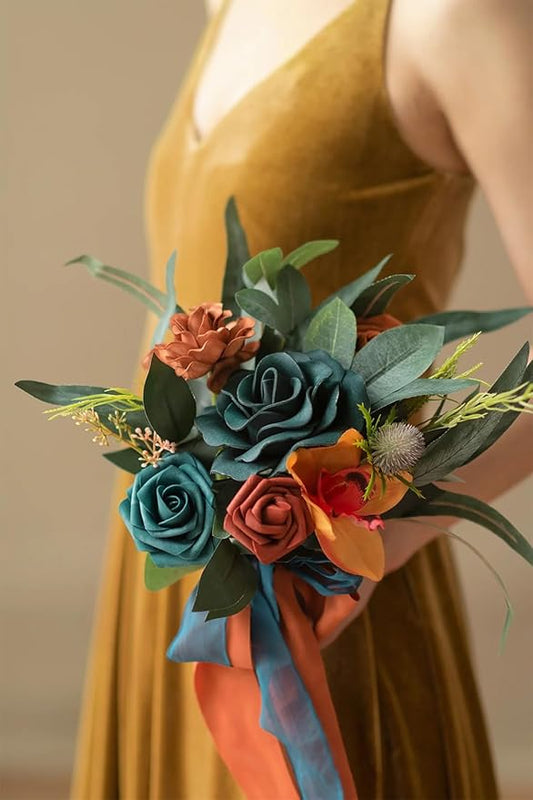 Ling's moment Artificial Flowers 25Pcs Turquoise Roses Decor w/Stems,3" Real Touch DIY Foam Floral for Wedding Bouquet/Centerpieces, Outdoors Party Backdrop, Room/Table, and Garden/Pot Decorations