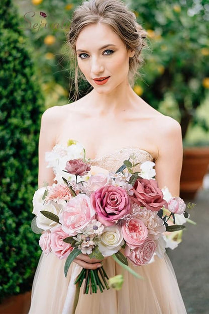 Serwalin Artificial Pink Flowers Spring Roses Silk Fake Flowers for DIY Wedding Bridal Bouquets Cake Flower Baby Shower Table Centerpieces Arrangements Decoration