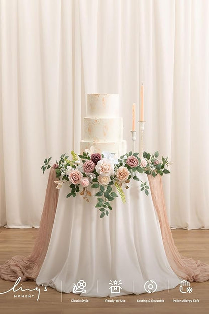 Ling's Moment Wedding Artificial Welcome Sign Flowers Swag Arch Floral Garland Decorations Dusty Rose Cream Ceremony Reception Entrance Entryway Party Banquets Easel Wall Home Outdoor(NOT Include Sign